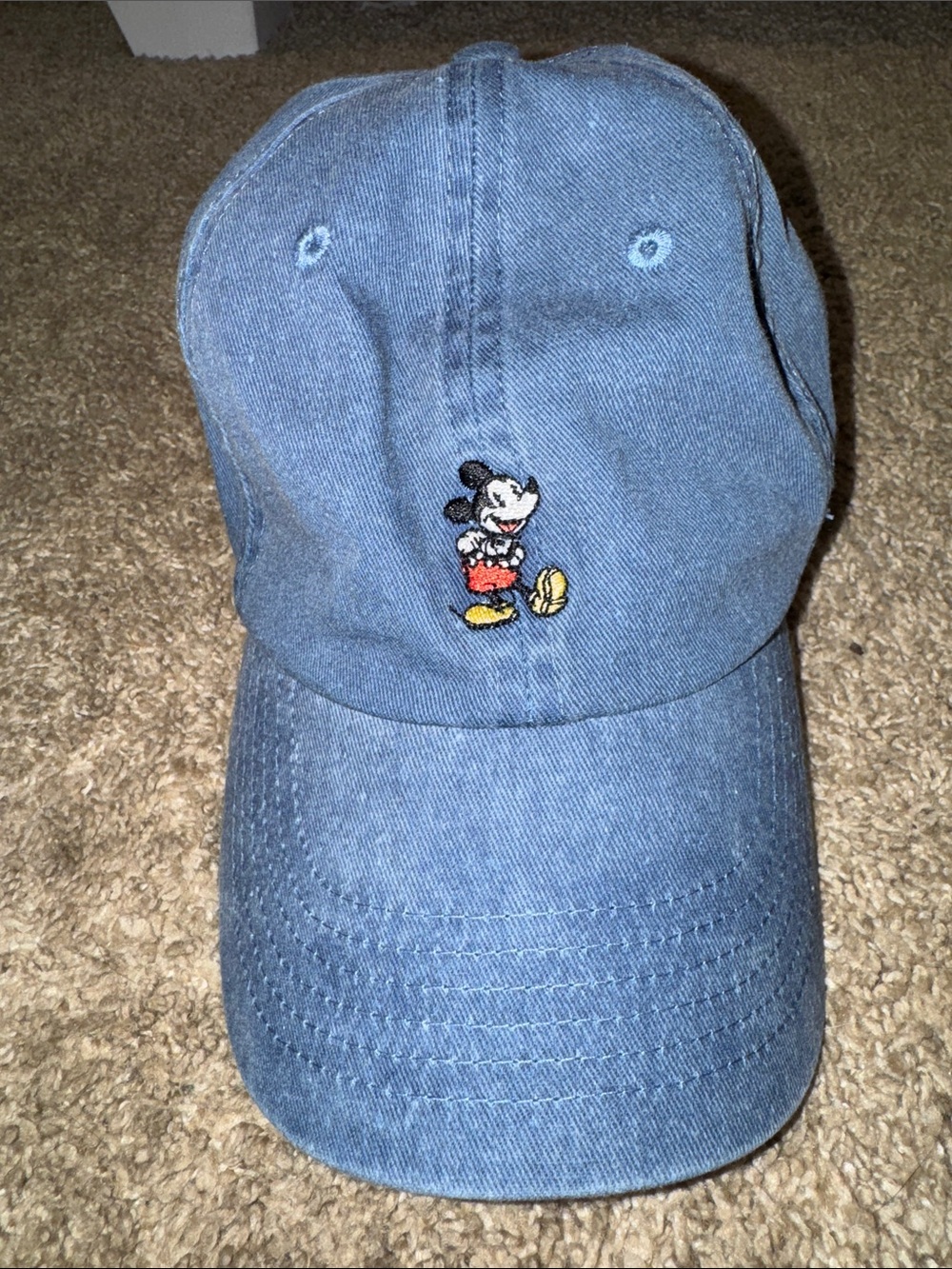 Disney Denim-Style Mickey Embroidered Cap in Blue